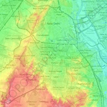 New Delhi topographic map, elevation, terrain