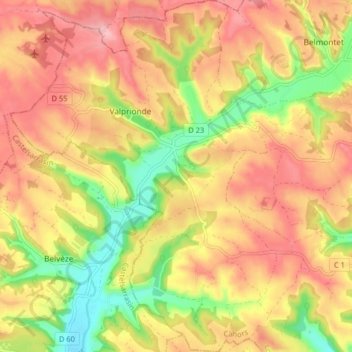 Valprionde topographic map, elevation, terrain