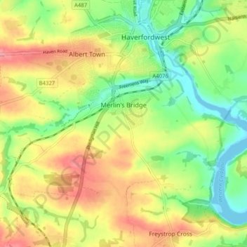 Merlin's Bridge topographic map, elevation, terrain