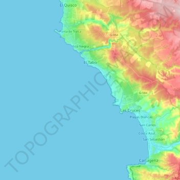 El Tabo topographic map, elevation, terrain