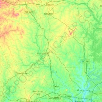 Lincoln County topographic map, elevation, terrain