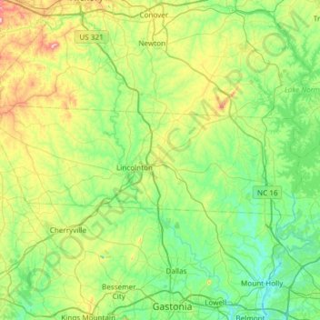 Lincoln County topographic map, elevation, terrain