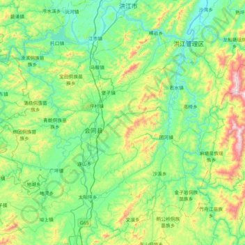 会同县 topographic map, elevation, terrain