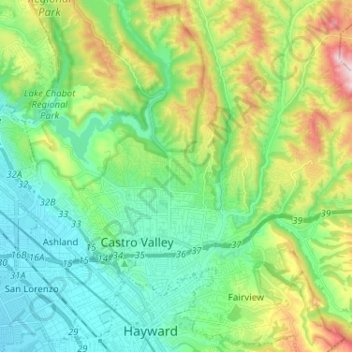 Castro Valley topographic map, elevation, terrain