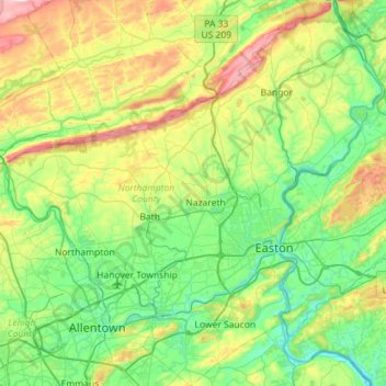Northampton County topographic map, elevation, terrain