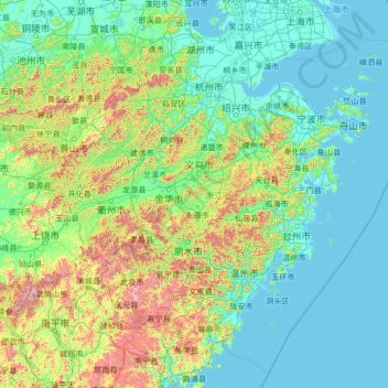 浙江省 topographic map, elevation, terrain