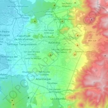Xalatlaco topographic map, elevation, terrain