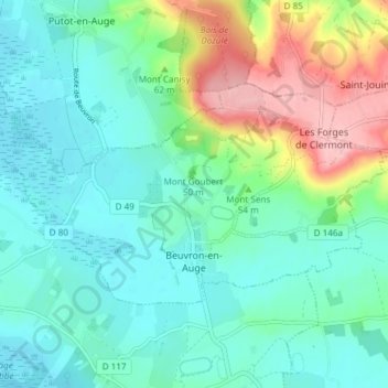 Beuvron-en-Auge topographic map, elevation, terrain