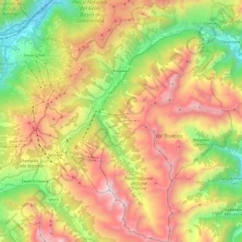 Pragelato topographic map, elevation, terrain
