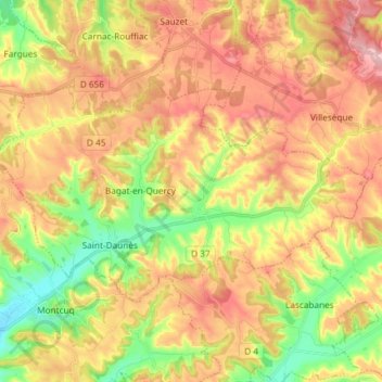 Barguelonne-en-Quercy topographic map, elevation, terrain