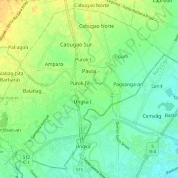Pavia topographic map, elevation, terrain