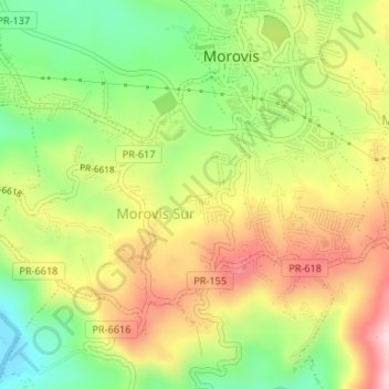 Morovis Sur topographic map, elevation, terrain