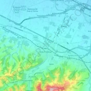 Zola Predosa topographic map, elevation, terrain