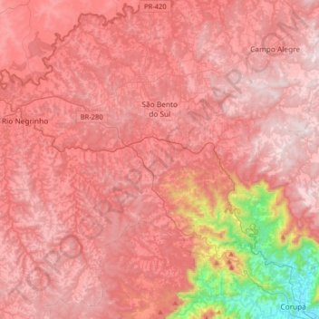 São Bento do Sul topographic map, elevation, terrain