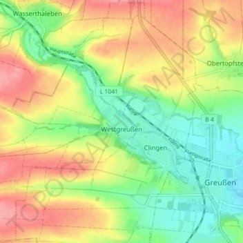 Westgreußen topographic map, elevation, terrain