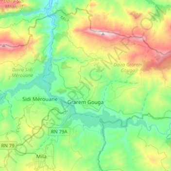Grarem Gouga topographic map, elevation, terrain