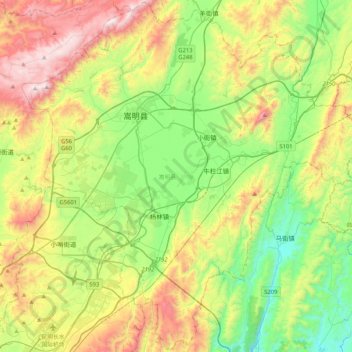 Songming County topographic map, elevation, terrain