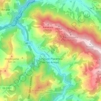 Placencia de las Armas topographic map, elevation, terrain