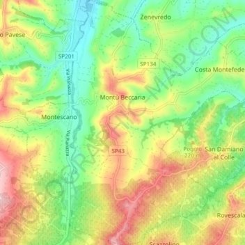 Montù Beccaria topographic map, elevation, terrain
