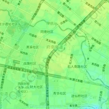 府南街道 topographic map, elevation, terrain