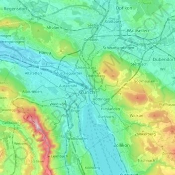 Zurique topographic map, elevation, terrain