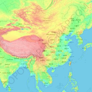 中国 topographic map, elevation, terrain