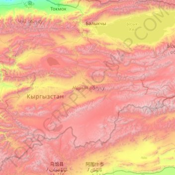 Gebiet Naryn topographic map, elevation, terrain