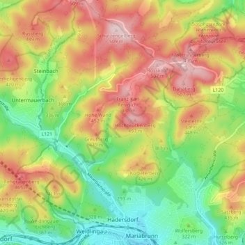 KG Hadersdorf topographic map, elevation, terrain