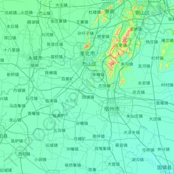 Huaibei topographic map, elevation, terrain
