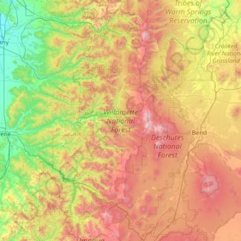 Willamette National Forest topographic map, elevation, terrain