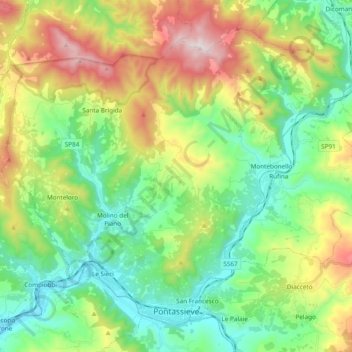 Pontassieve topographic map, elevation, terrain