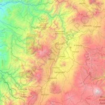 Quito topographic map, elevation, terrain