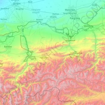 Кадамжайский район - Кадамжай району topographic map, elevation, terrain