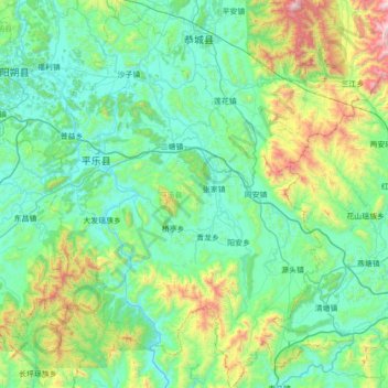平乐县 topographic map, elevation, terrain