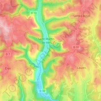 Saint-Martin-de-Vers topographic map, elevation, terrain
