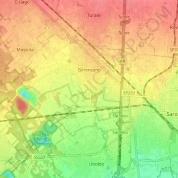 Gerenzano topographic map, elevation, terrain