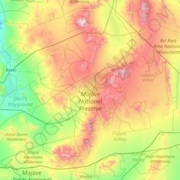 Mojave National Preserve topographic map, elevation, terrain