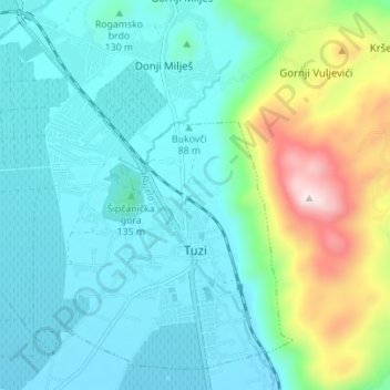 Tuzi topographic map, elevation, terrain