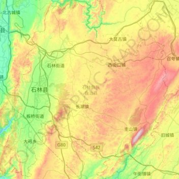 石林彝族自治县 topographic map, elevation, terrain