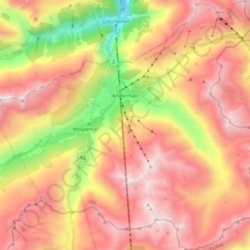 Andermatt topographic map, elevation, terrain