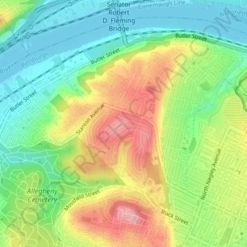 Stanton Heights topographic map, elevation, terrain