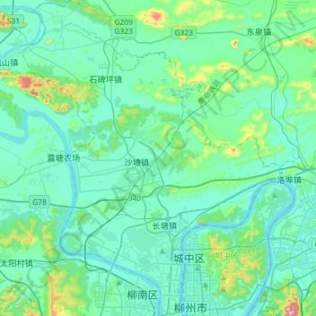 柳北区 topographic map, elevation, terrain