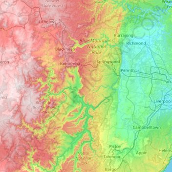 Blue Mountains National Park topographic map, elevation, terrain