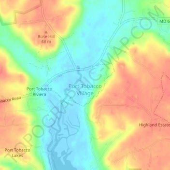 Port Tobacco Village topographic map, elevation, terrain