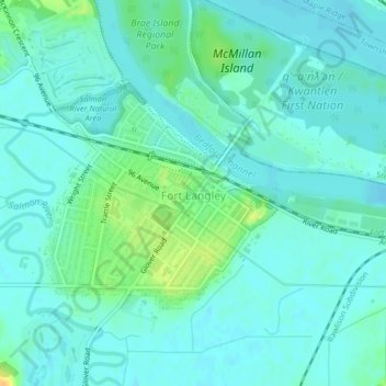 Fort Langley topographic map, elevation, terrain