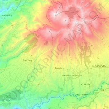 Tocachi topographic map, elevation, terrain