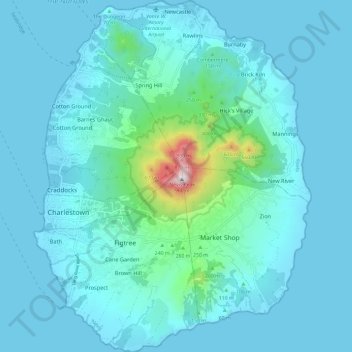 Nevis topographic map, elevation, terrain