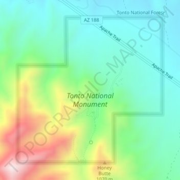Tonto National Monument topographic map, elevation, terrain