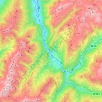 La Léchère topographic map, elevation, terrain
