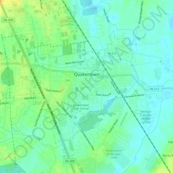 Quakertown topographic map, elevation, terrain